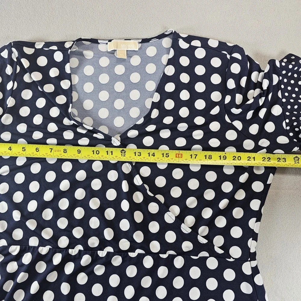 MICHAEL‎ Michael Kors Dress Womens XXL  2XL Navy Polka Dot Faux Wrap Ruffle